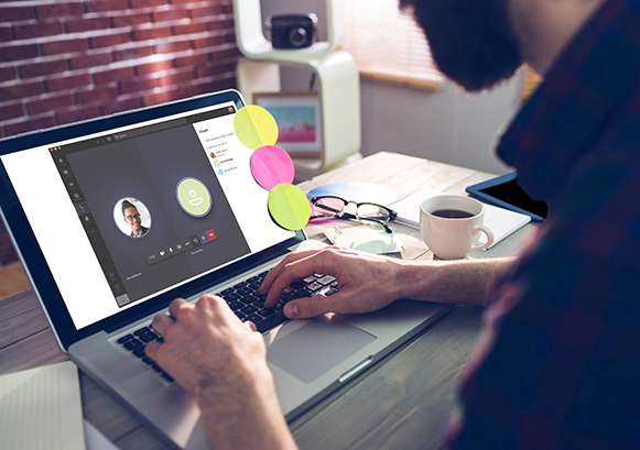 Someone on meeting in his laptop