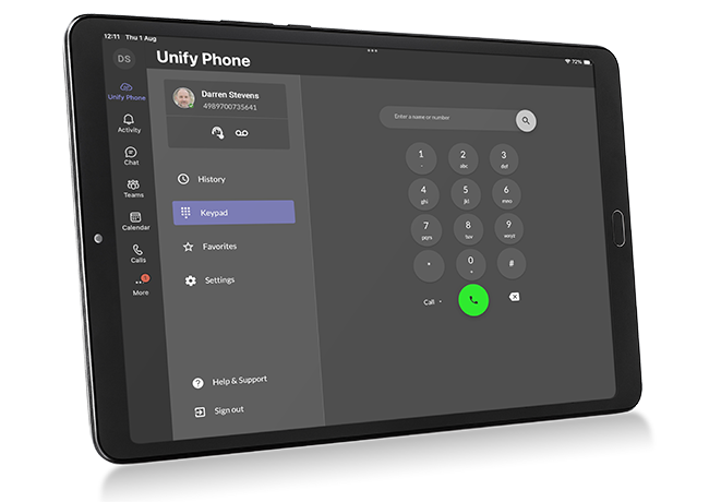MS Teams Unify Phone on Tablet