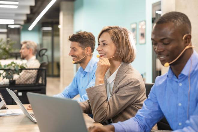 People in a Contact Center working