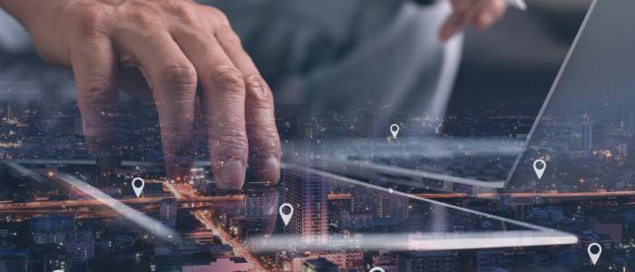 Someone typing on a virtual table