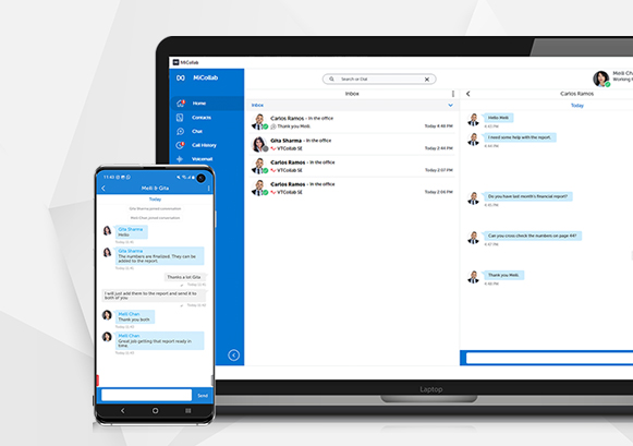 Mitel UI in laptop and phone