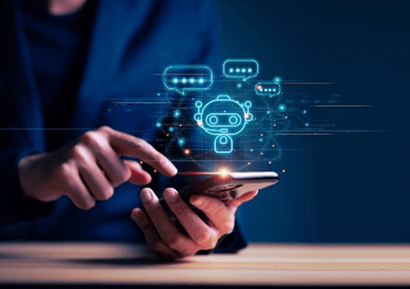 A phone with some holographic elements flying around the screen