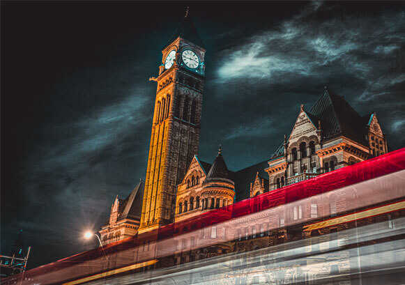 An image of a castle in the UK during the night
