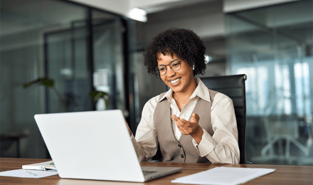 Woman talking during a video call