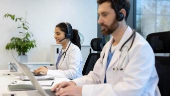 two medical persons calling