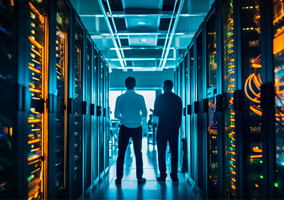 Two guys in a server room