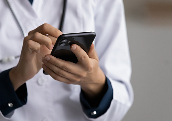 A woman using a phone