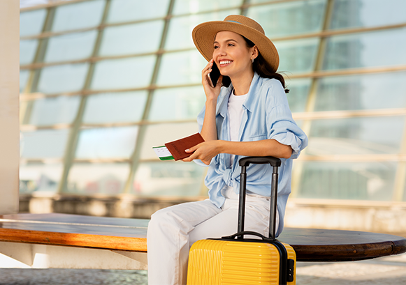 Woman at the airport on the phone