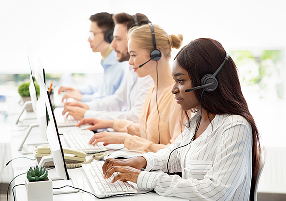 Multiple people working in a contact center