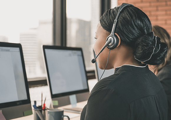 A woman working in a call center
