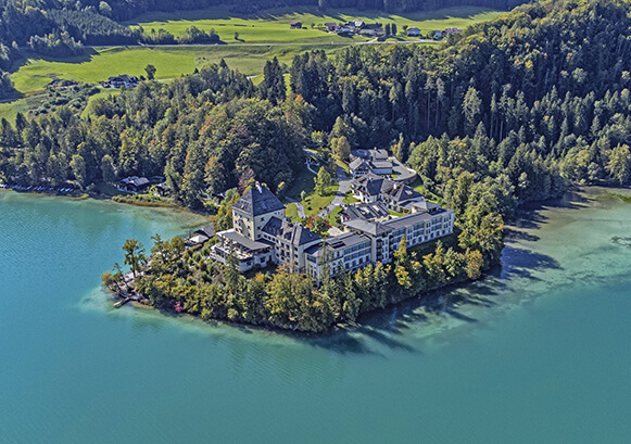 An old hotel around a lake