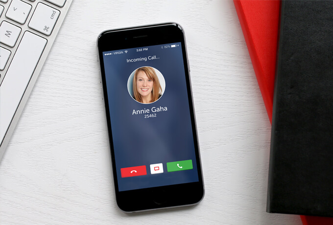 Mobile phone with a call coming in MiCollab
