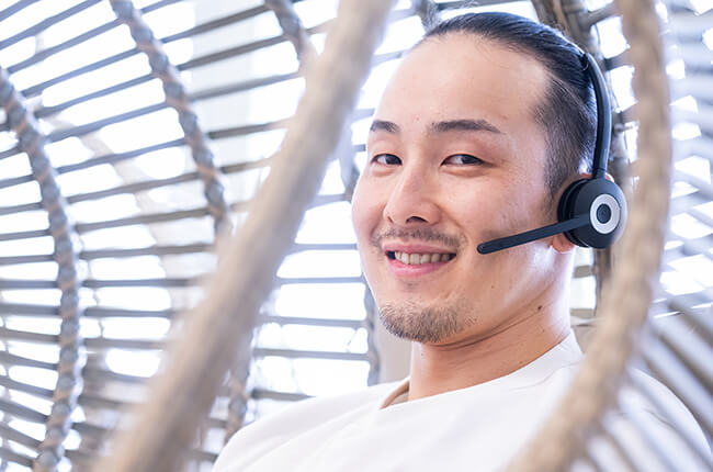 Integrated DECT headset on man's head