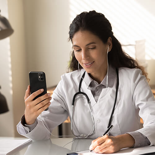 EHR header healthcare professional on mobile phone