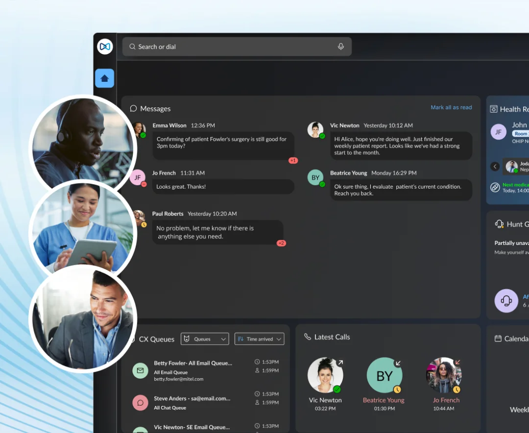 Frontline, contact center and field workers alongside the shared Mitel WX workspace