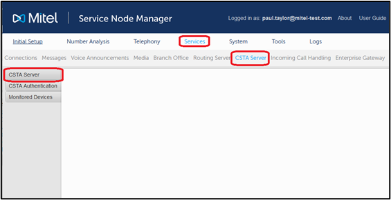 Access the CSTA Server page