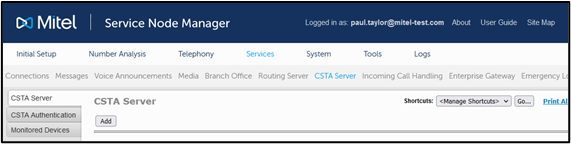 Den CSTA-Server hinzufügen