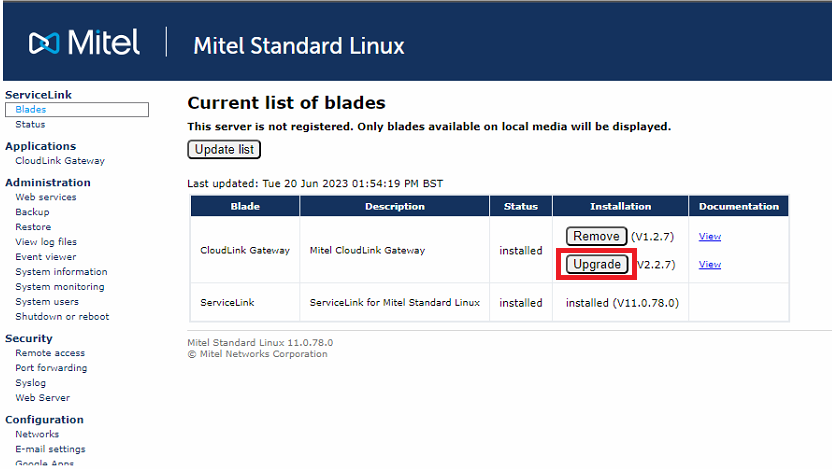 Current State of Blades screen in MSL