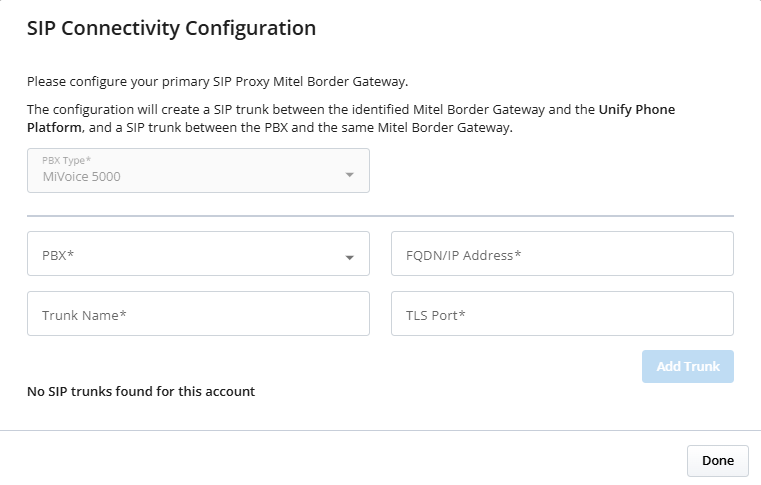 SIP Connectivity Configuration: Add first SIP trunk