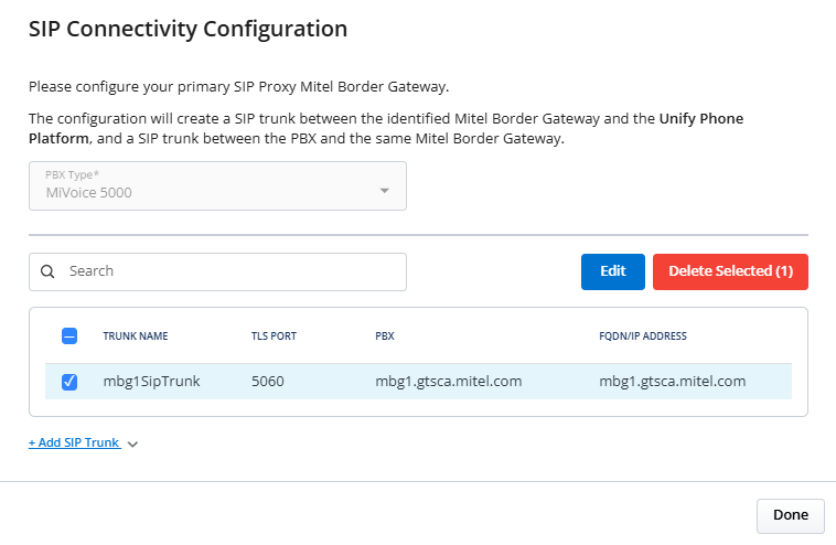 SIP Connectivity Configuration: Select SIP trunk