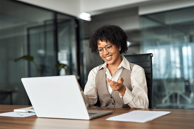Woman talking during a video call