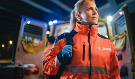 A woman with an ambulance outfit